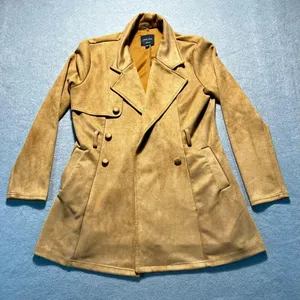 Love Tree Women’s Camel Faux Suede Trench Coat Size Medium No Belt thumbnail 1