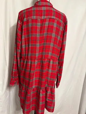 LOFT Red Preppy Plaid Long-Sleeve Button Front Dress size L thumbnail 3
