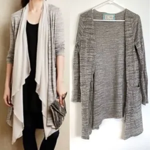SATURDAY SUNDAY ANTHROPOLOGIE ANTHRO Eagan Cardigan Gray Open Sweater NO LINING thumbnail 3