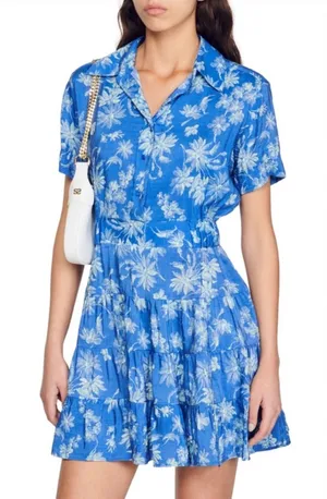 Sandro Pernille Tiered Linen Dress 36 thumbnail 1