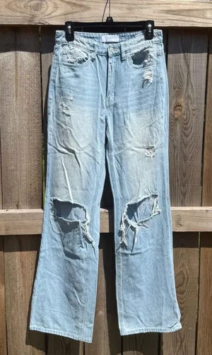 Vervet Blue Distressed Wide Leg Jeans Light Wash High Rise T5346 Size 27 thumbnail 1