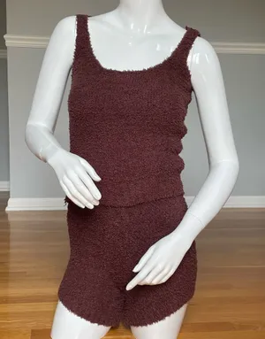 SKIMS Cozy Knit Garnet Brown Shorts & Cami Lounge Set XXS/XS thumbnail 1