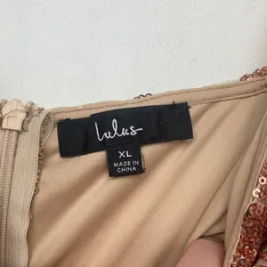 Lulu's size XL Rose Gold Sequin Floral Embroidered Mesh Fabric maxi mermaid ball thumbnail 2