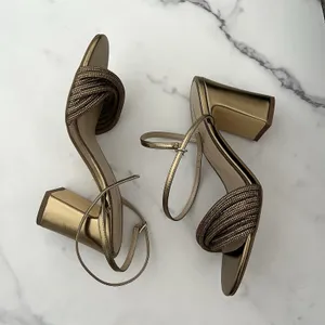 WHBM Crystal Embellished Strappy Heels Bronze Metallic Size 8 thumbnail 7
