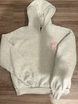 Edikted Light Gray Hoodie with Pink Bow Accent thumbnail 1