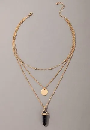 Disc Geometric Pendant Layered Necklace Gold thumbnail 4