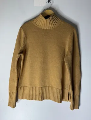 J crew cotton mock neck brown sweater minimalist size large‎ thumbnail 1