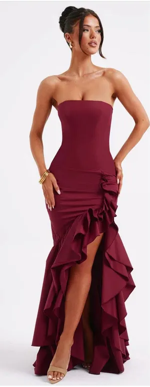 NEW Babyboo Angelina Maxi Dress Burgundy Size XS thumbnail 1