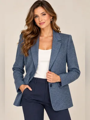 LOFT Blue/ Gray Herringbone Blazer with Navy Elbow Patches Size 6 thumbnail 3
