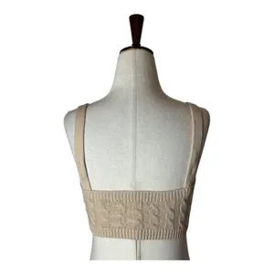 Revolve 525 Tank Top Women XS Beige Tan Oat Cable Knit Tiny Tank Cropped‎ Sexy thumbnail 4