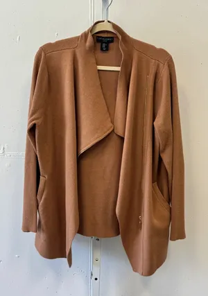 Cynthia Rowley Active Womens XL Camel Brown Asymmetric Zip Front Cardigan Jacket thumbnail 1