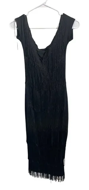 Shein BAE Womens Black Fringe Sleeveless Dress‎ US M 6 EU 38 thumbnail 1