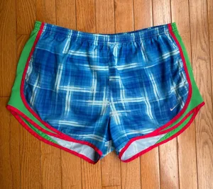 Vintage 2011 Nike Tempo Dri-FIT Running Shorts Blue Plaid Pink Green Large L thumbnail 1