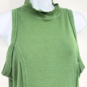 Pilcro Anthropologie Tank Top‎ Womens M Green Mock Neck Ribbed Raw Edge Boho thumbnail 5