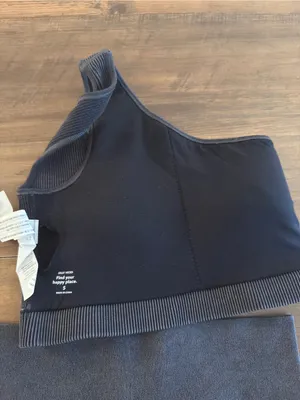 One-Shoulder Ribbed Sports Bra & High-Waist Ribbed Shorts Set - Grey thumbnail 3