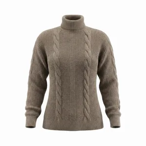SHEIN Taupe Cable Knit Oversized Turtleneck Sweater M thumbnail 2