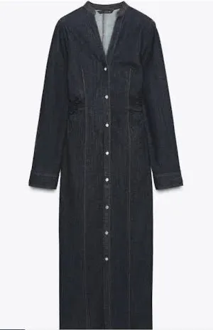 Zara long-sleeve ruched denim maxi dress thumbnail 1