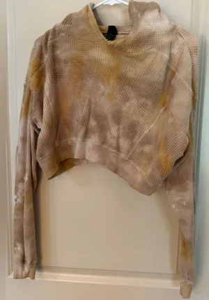 Wild Fable Mustard Waffle Tie Die Cropped Hoodie Women's Sz Large thumbnail 1