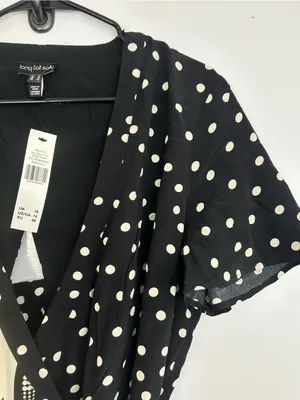 NWT Long Tall Sally Mix Spot Print Wrap Black/Ivory Polka Dot Maxi Dress Size 14 thumbnail 7
