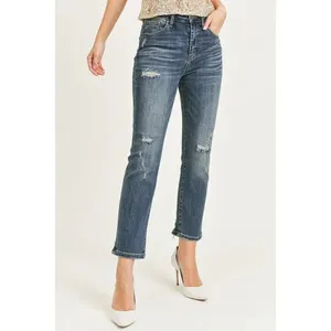 Risen Jeans Dark Wash Distressed Wide Leg Raw Hem 9/29 #776 thumbnail 2