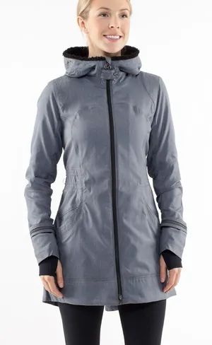 Women's Lululemon Apres Run Anorak Gray Heathered Herringbone Hooded Jacket 6 thumbnail 1