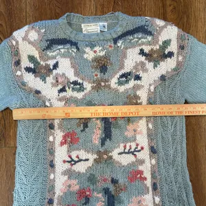 VTG 80s Extra Shenanigans Hand Knit Floral Sweater Blue Cottagecore Ramie sz 24‎ thumbnail 3