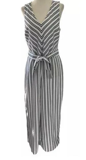Banana Republic Black & White Striped Jumpsuit Women Size 8 | 25-652 thumbnail 1