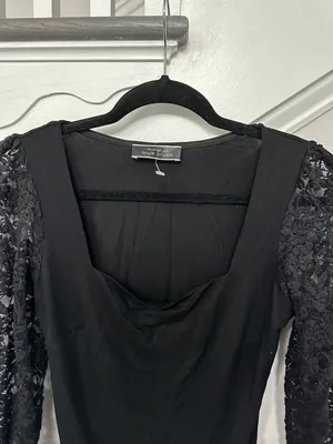 Blue Blush Women’s Long Sleeve Lace Square Neck Bodysuit Black Medium thumbnail 6