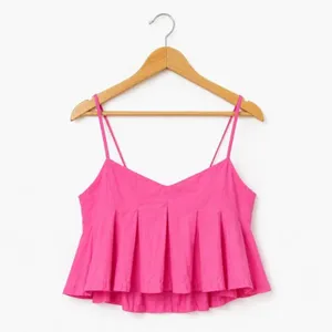 Free People Y2K Pink Ruffle Crop Top Sweetheart Bubble Hem Festival Vacation L thumbnail 2