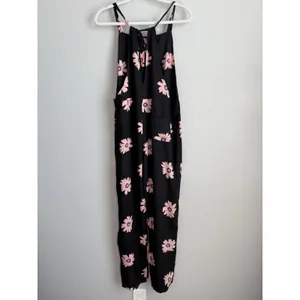 Wildfox Swim Daisy Overall Jumpsuit Black Pink Floral Wide Leg Sample Coverup S thumbnail 7