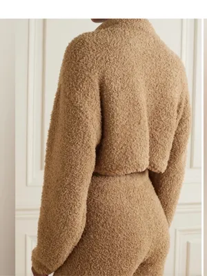 SKIMS Teddy Fleece Quarter Zip Cropped Pullover Beige Cozy Lounge Top L XL thumbnail 3