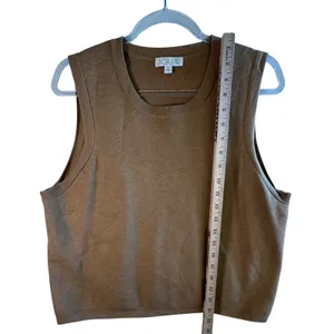 J Crew Sleeveless‎ Sweater Tank Camel Knit Crew Neck Preppy Classic XL Old Money thumbnail 8