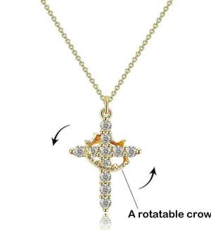 Cross Crown Zirconia Necklace Gold thumbnail 6