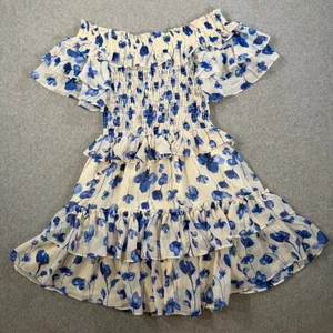 MISA Los Angeles Size Small Blue Floral Smocked Off-Shoulder Mini Dress Ruffle thumbnail 1