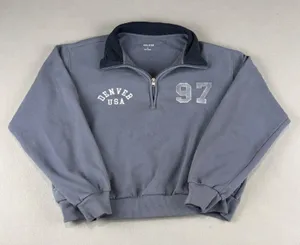 Hollister Womens Denver USA 97 Quarter Zip Sweatshirt Blue Gray Crop Fleece S thumbnail 1