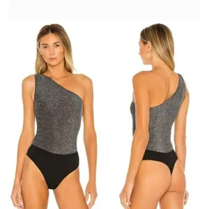 Revolve Lovers + Friends Silver Shimmer One Shoulder Bodysuit Size S thumbnail 2
