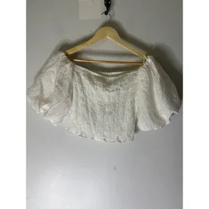 NWT H&M smocked puff short‎ sleeve crop blouse white boho festival cottagecore S thumbnail 2