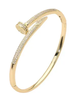 Stone Paved Nailhead Accent Hinged Bangle Bracelet Gold thumbnail 1