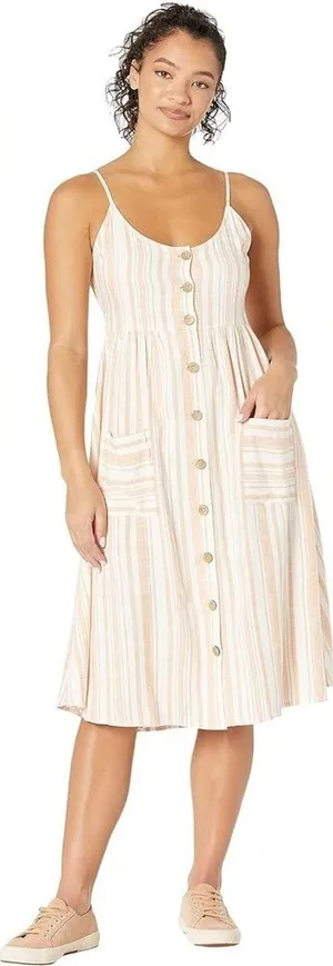 NWT ROXY Women's Glowing Wave Sleeveless Yarn Dye Dress Orange & White Size XS thumbnail 1