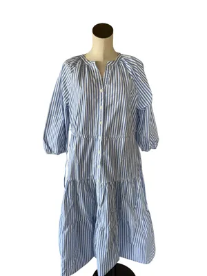 NWT Levi's Cecile Striped Tiered Midi Dress Blue White Button Front Puff Sleeve thumbnail 7