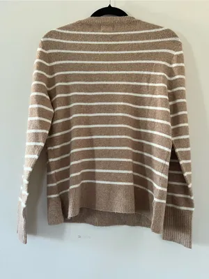 J Crew Wool Blend Striped Sweater Small Tan Cream Preppy Old Money Quiet Luxury thumbnail 5