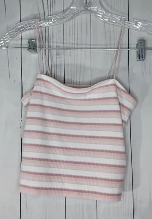 American Eagle Outfitters Pink & White Striped Ribbed Y2K 90's Cami thumbnail 1