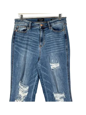 NEW Judy Blue High Waist Destroy Fray Hem Bootcut Jeans Size 31 thumbnail 7