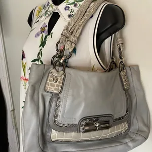 Coach Large Snake Embossed Gray Leather Shoulder thumbnail 7