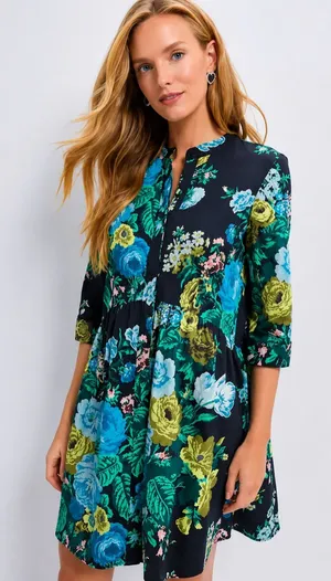 Tuckernuck Floral Shirt Dress Medium Blue Green Botanical Print NWT thumbnail 1