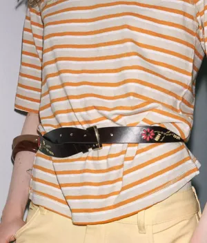 Zara Womens Brown Leather Embroidered Floral Belt Gold Buckle‎ Festival Hippie thumbnail 1