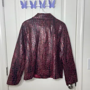Vintage Birch Hill deep red delicate faux leather scale textured button‎ jacket thumbnail 7
