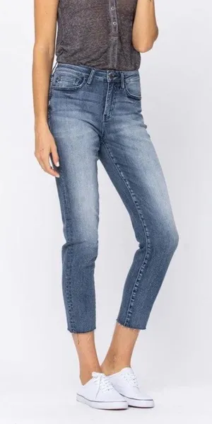 Judy Blue High Waisted‎ Raw Hem Relaxed Fit Cropped Denim, Size 7/28 thumbnail 1