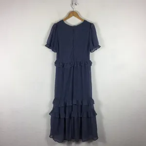 NWT Lulus Know Your Heart Midi Dress Medium Dusty Blue Polka Dot Ruffled thumbnail 16