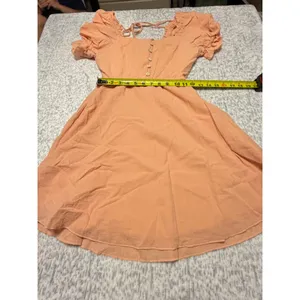 Davi & Dani Peach Smocked Square Neck Puff Sleeve Mini Dress Women's Size S thumbnail 3